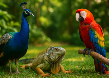 cuidados com pavões iguanas e artaras como pets exóticos