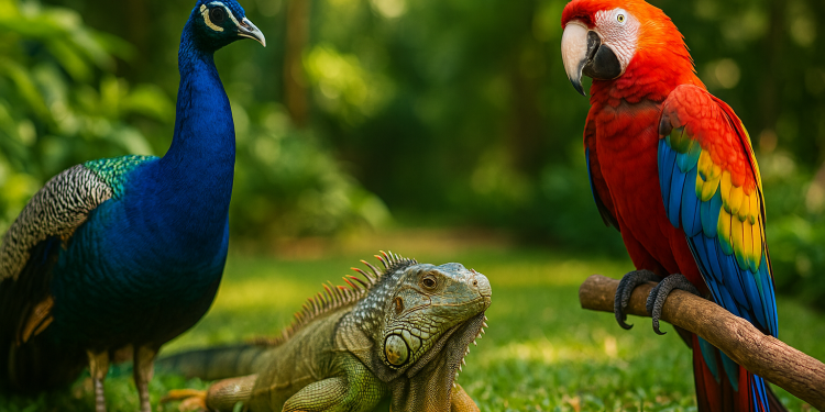 cuidados com pavões iguanas e artaras como pets exóticos